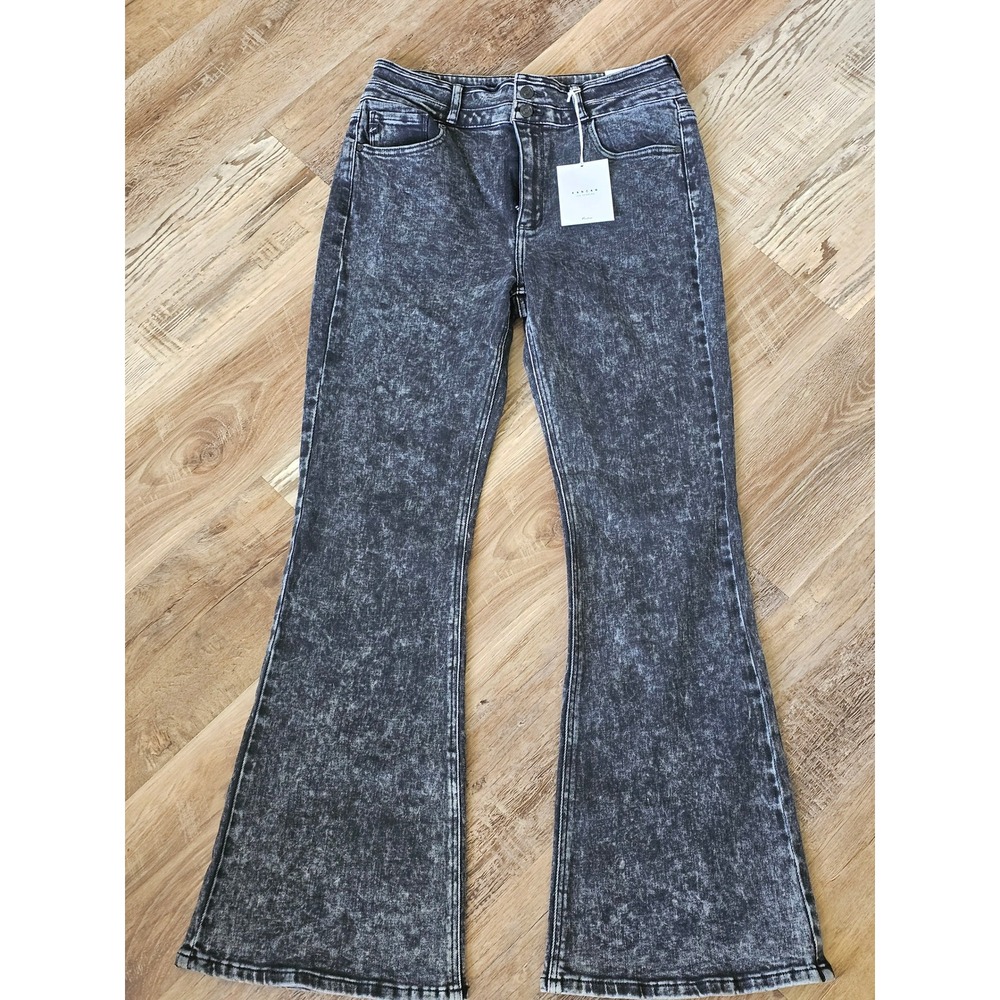 KanCan Ultra High Rise Flare Jeans Grey Acid Wash Denim Size 13 30 NWT
